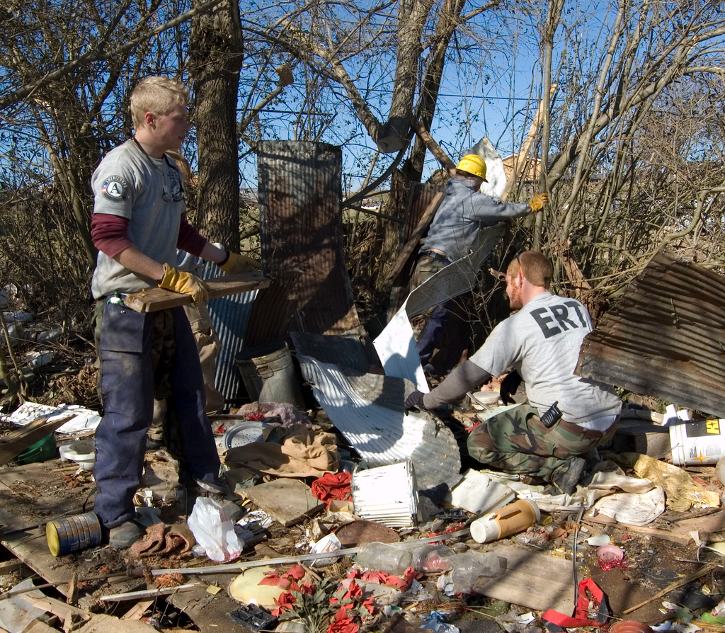 Emergency response team removing debris from EF4 tornado in Tennessee in 2008.