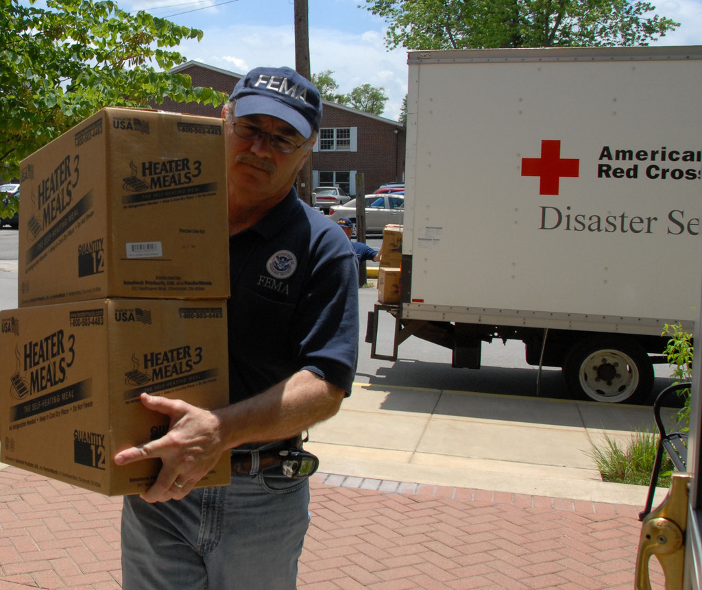 FEMA delivering resources to community members following a flood in Indiana in 2008.