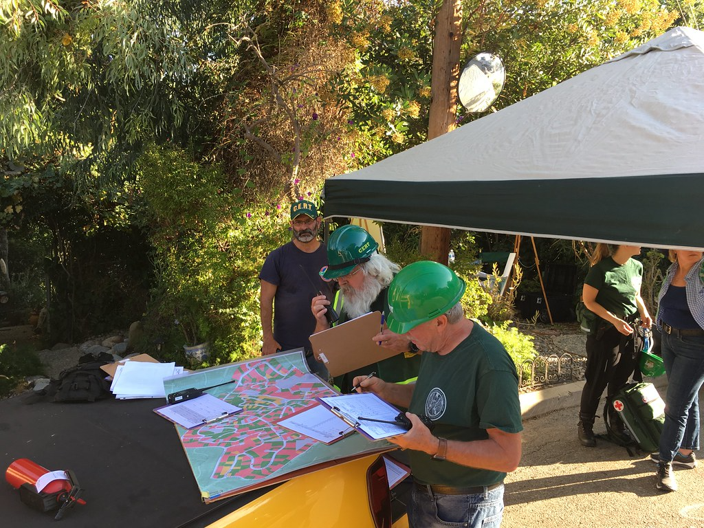 Los Angeles Fire Department’s CERT team preparing for disaster drill.