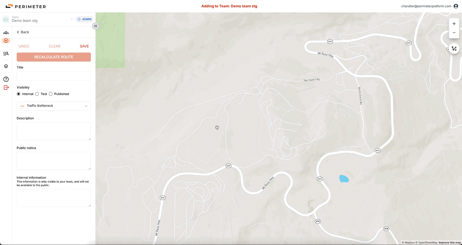 Example of usage of the "Recalculate Route" button